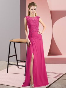 Edgy Floor Length Empire Sleeveless Hot Pink Evening Dress Zipper
