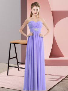 Lavender Sleeveless Floor Length Beading Zipper Prom Dress