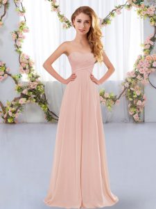 Beautiful Floor Length Empire Sleeveless Pink Quinceanera Court Dresses Lace Up