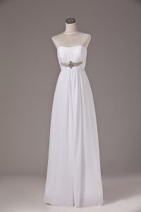 White Strapless Neckline Beading Wedding Dresses Sleeveless Lace Up