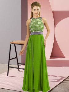 Gorgeous Olive Green Side Zipper Scoop Beading Hoco Dress Chiffon Sleeveless