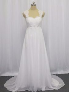Edgy White Sleeveless Beading and Lace Lace Up Wedding Gown