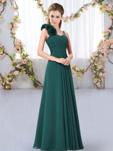 Luxury Peacock Green Straps Neckline Hand Made Flower Bridesmaids Dress Sleeveless Lace Up