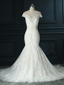 White Sleeveless Organza Court Train Zipper Wedding Dresses for Wedding Party