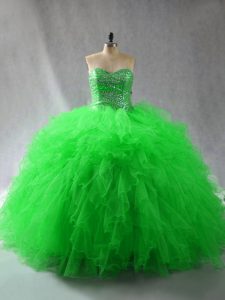 High Quality Tulle Sleeveless Floor Length Sweet 16 Quinceanera Dress and Beading and Ruffles