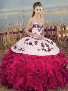 Ball Gowns Vestidos de Quinceanera Fuchsia Sweetheart Organza Sleeveless Floor Length Lace Up