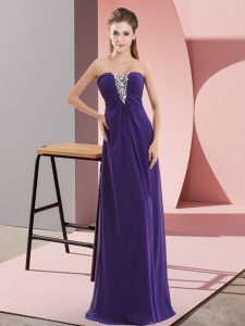 Modern Floor Length Purple Prom Party Dress Chiffon Sleeveless Beading