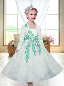 White Zipper Straps Embroidery Flower Girl Dresses Lace Sleeveless