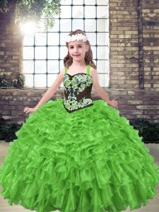 Cheap Glitz Pageant Dress Party and Wedding Party with Embroidery and Ruffles Straps Sleeveless Lace Up