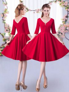 Cheap Red V-neck Zipper Ruching Dama Dress Half Sleeves