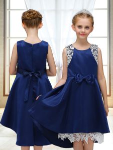 New Arrival Navy Blue Sleeveless Satin Zipper Toddler Flower Girl Dress for Wedding Party