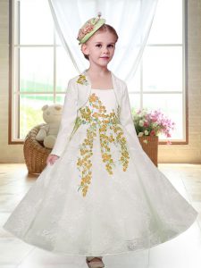Popular White Zipper Straps Embroidery Flower Girl Dresses for Less Lace Sleeveless