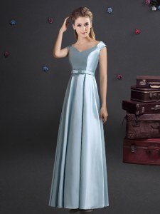 Off The Shoulder Cap Sleeves Elastic Woven Satin Vestidos de Damas Bowknot Zipper