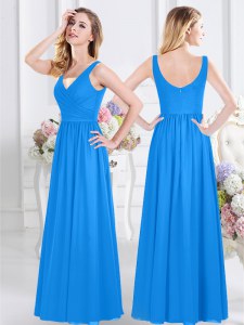 Charming Baby Blue Zipper Wedding Guest Dresses Ruching Sleeveless Floor Length