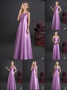 Spectacular Square Sleeveless Floor Length Bowknot Zipper Court Dresses for Sweet 16 with Lilac