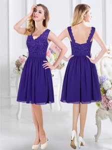 High Class Chiffon Scalloped Sleeveless Zipper Lace Dama Dress for Quinceanera in Purple