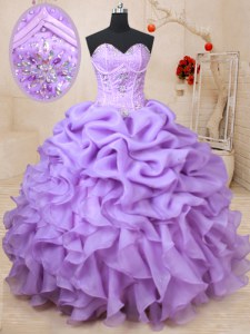 Low Price Lavender Vestidos de Quinceanera Military Ball and Sweet 16 and Quinceanera and For with Beading and Ruffles and Pick Ups Sweetheart Sleeveless Lace Up