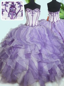 Sweet White And Purple Sweetheart Neckline Beading and Ruffles Quinceanera Dresses Sleeveless Lace Up