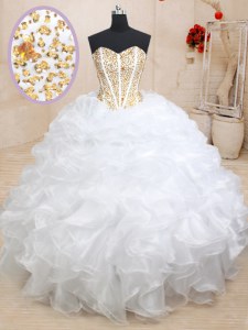 Pretty Floor Length White Ball Gown Prom Dress Sweetheart Sleeveless Lace Up