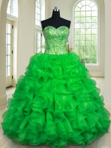 Comfortable Ball Gowns Quinceanera Gown Green Sweetheart Organza Sleeveless Floor Length Lace Up
