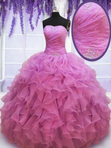 Organza Sweetheart Sleeveless Lace Up Beading and Ruffles Quinceanera Dress in Lilac