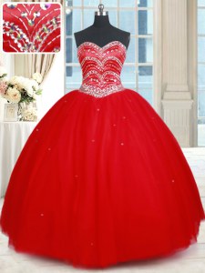 Floor Length Red Sweet 16 Dress Sweetheart Sleeveless Lace Up