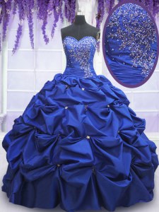Eye-catching Beading and Pick Ups 15 Quinceanera Dress Royal Blue Lace Up Sleeveless Floor Length