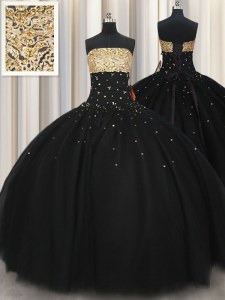 Beading Quinceanera Gown Black Lace Up Sleeveless Floor Length