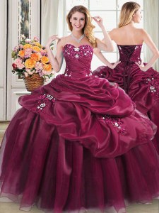 Sweetheart Sleeveless Organza Sweet 16 Dresses Appliques and Pick Ups Lace Up