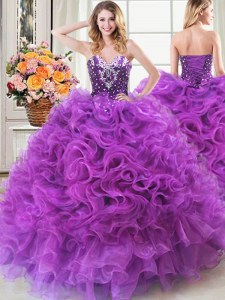 Organza Sleeveless Floor Length Vestidos de Quinceanera and Beading and Ruffles