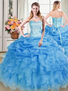 Best Pick Ups Sweetheart Sleeveless Lace Up Sweet 16 Dress Blue Organza
