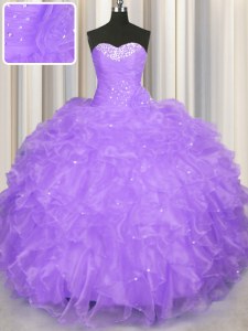 Ball Gowns Quinceanera Dress Lavender Sweetheart Organza Sleeveless Floor Length Lace Up