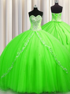 Inexpensive Sleeveless Tulle Brush Train Lace Up Sweet 16 Dress for Military Ball and Sweet 16 and Quinceanera