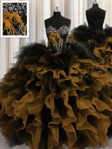 Hot Selling Multi-color Ball Gowns Sweetheart Sleeveless Organza and Tulle Floor Length Lace Up Beading and Ruffles Quince Ball Gowns