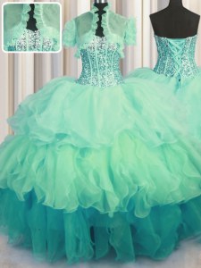 Admirable Visible Boning Bling-bling Multi-color Sleeveless Floor Length Beading and Ruffled Layers Lace Up Quinceanera Dresses