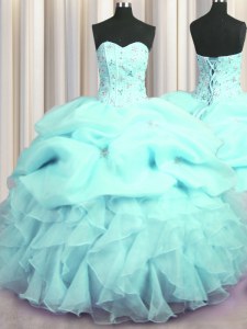 Visible Boning Sleeveless Beading and Ruffles and Pick Ups Lace Up 15th Birthday Dress