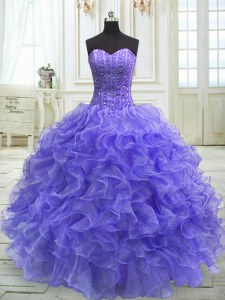 Sleeveless Lace Up Floor Length Beading and Ruffles Sweet 16 Dresses