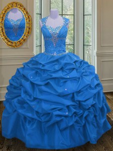 Custom Made Pick Ups Floor Length Blue Sweet 16 Dresses Straps Sleeveless Lace Up