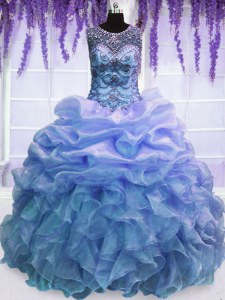 Scoop Sleeveless Beading and Ruffles Lace Up Quinceanera Dress