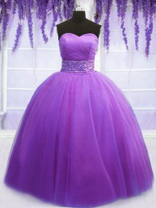Eye-catching Purple Sleeveless Tulle Lace Up 15th Birthday Dress for Military Ball and Sweet 16 and Quinceanera
