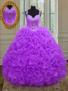 Edgy Straps Purple Sleeveless Beading and Ruffles Floor Length Sweet 16 Quinceanera Dress