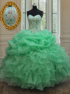 Elegant Sleeveless Lace Up Floor Length Beading and Ruffles and Pick Ups Sweet 16 Quinceanera Dress