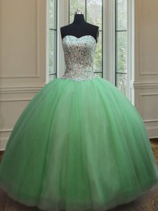 Ball Gowns Beading 15th Birthday Dress Lace Up Tulle Sleeveless Floor Length