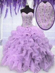 Best Floor Length Ball Gowns Sleeveless Lavender Sweet 16 Quinceanera Dress Lace Up