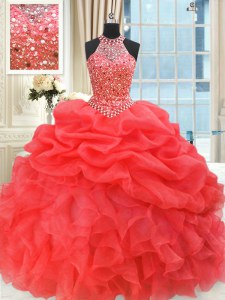Superior Sleeveless Lace Up Floor Length Beading and Pick Ups 15th Birthday Dress