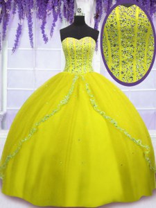 Vintage Yellow Green Sleeveless Beading Floor Length 15 Quinceanera Dress