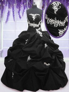 Black Sweet 16 Quinceanera Dress Military Ball and Sweet 16 and Quinceanera and For with Appliques and Pick Ups Strapless Sleeveless Lace Up