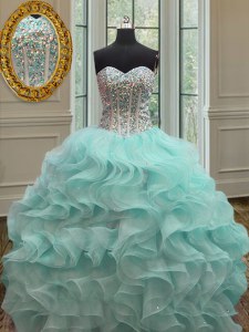Apple Green Quince Ball Gowns Military Ball and Sweet 16 and Quinceanera and For with Beading and Ruffles Sweetheart Sleeveless Lace Up