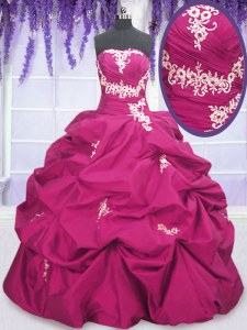 High Class Pick Ups Floor Length Fuchsia Quinceanera Gowns Strapless Sleeveless Lace Up