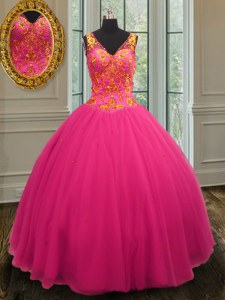 Hot Pink Zipper 15th Birthday Dress Beading Sleeveless Floor Length